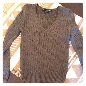 Cable Knit Polo V-neck Sweater
